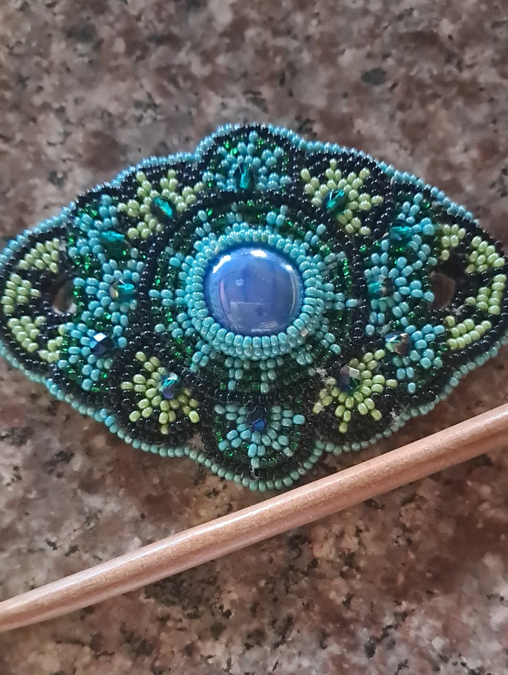 Handmade Beaded Turquoise Green Hair Barrette